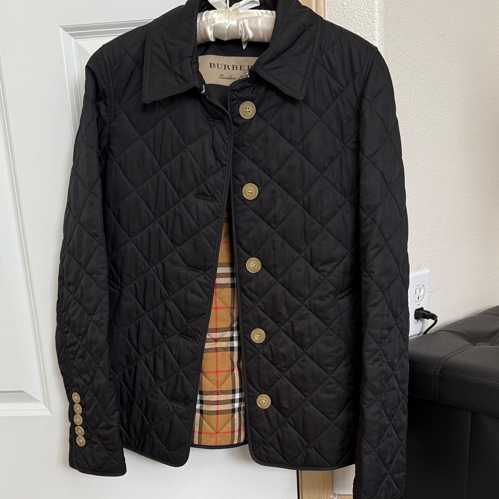 Burberry Black Quilted Utility Jacket with Gold Accents
